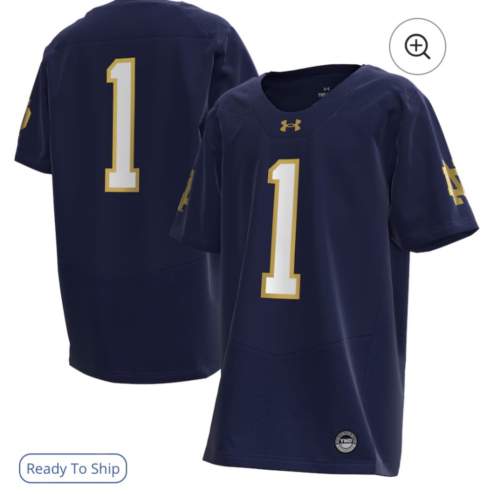 Notre Dame navy blue Number 1 youth football jersey - large